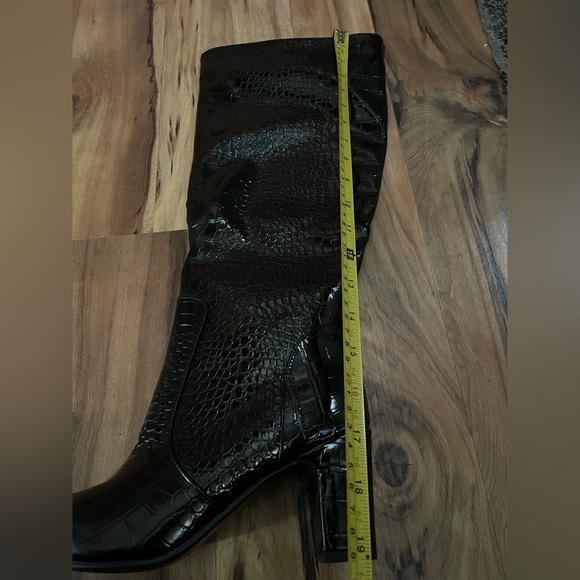 Women's Black Croc-Embossed Knee Boots - Picture 16 of 17